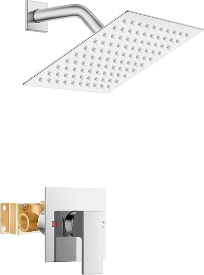 Airuida Chrome Polish Shower Faucet Set,8 Inch Shower Valve Kit | Square Showerhead,Female Thread Rough-in Valve,Bathroom Rain Shower System,Single Function Handle