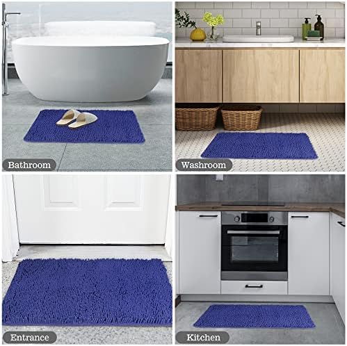 Yeaban Chenille Royal Blue Bathroom Rug 17"x24", Non-Slip Rubber Backing