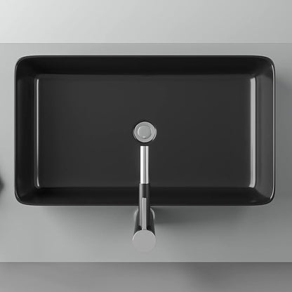 24"x14" Matte Black Bathroom Vessel Sink Rectangle Porcelain Ceramic Above Counter Sink Bowl for Vanity Powder Room Cabinet Lavatory