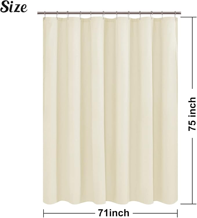 Embossed Microfiber Long Shower Curtain Liner 71 x 75 inches, Soft Fabric Shower Curtain Washable and Water Repellent,71x75, Cream