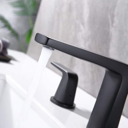 8 inch 2 Handles Widespread Bathroom Faucet 3 Holes with Pop up Drain Assembly and Water Supply Lines (Black)