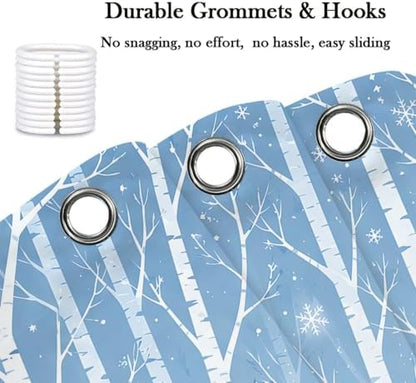 Deer Birch Tree Shower Curtain Winter Woodland Forest Bath Curtain 72x84in