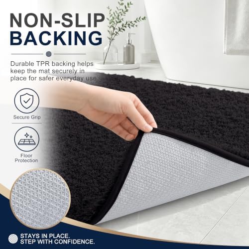 OLANLY Microfiber Bathroom Rugs 34x21, Ultra Soft Absorbent Bath Mat, Black