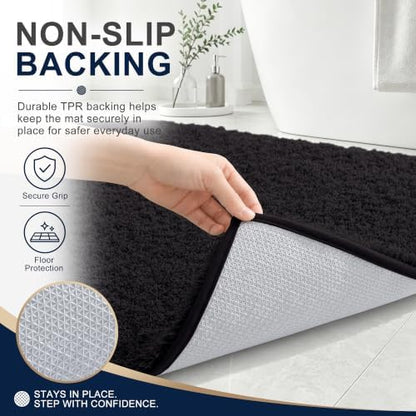 OLANLY Microfiber Bathroom Rugs 34x21, Ultra Soft Absorbent Bath Mat, Black