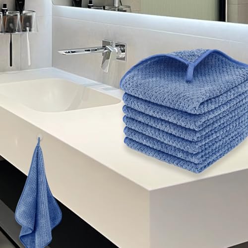 MaopaoBeauty 6 Pack Washcloth Set Towels - Quick Drying & Absorbent Microfiber Gym Towels 13x13 inches - Lightweight & Thin Yoga Towels - Multi-Purpose Camping Towels for SPA, Hotel & Bathroom, Blue