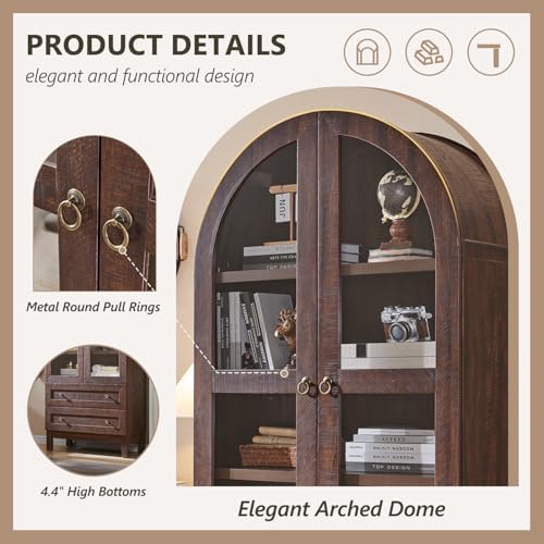 71" Tall Arched Bathroom Storage Cabinet, 4-Tier Wooden Bathroom, Brown