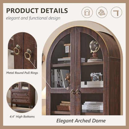 71" Tall Arched Bathroom Storage Cabinet, 4-Tier Wooden Bathroom, Brown