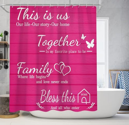 4Pcs Family Shower Curtain Sets with Non-Slip Rugs