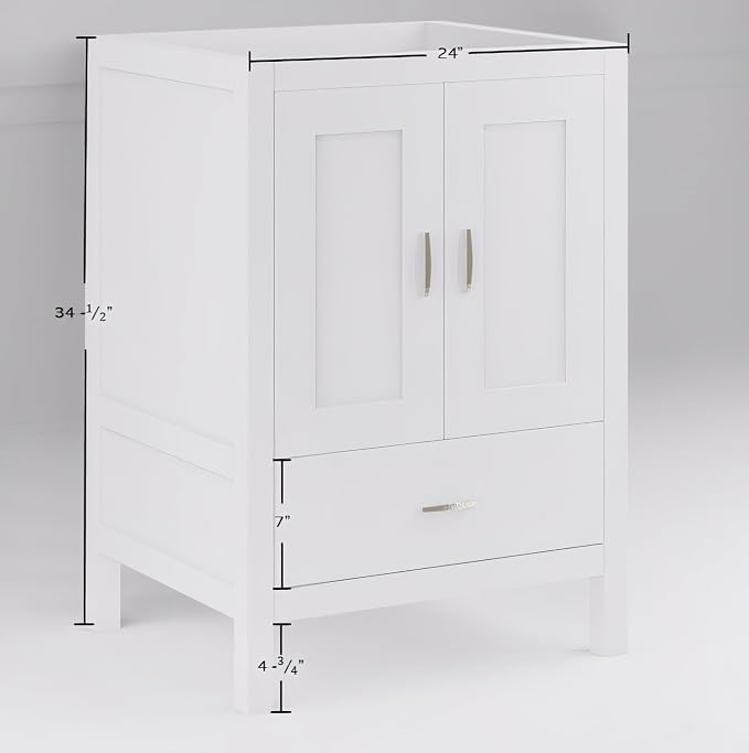 24" Bathroom Vanity Base – White Freestanding Cabinet with Bottom Drawer, Soft-Close Doors, Solid Wood Sink Base Only (No Top, 36" W x 21" D x 34.5" H)