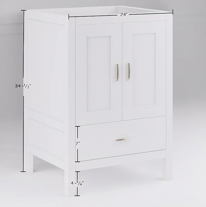 24" Bathroom Vanity Base – White Freestanding Cabinet with Bottom Drawer, Soft-Close Doors, Solid Wood Sink Base Only (No Top, 36" W x 21" D x 34.5" H)