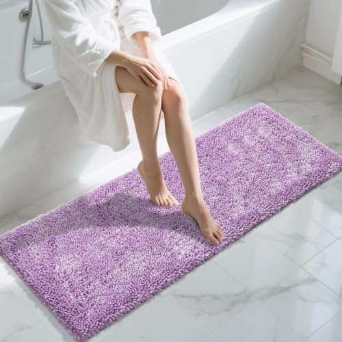 Yimobra Long Bathroom Rugs Runner 60x24 Inch, Extra Thick Soft Absorbent Chenille Bath Mat, Non Slip Machine Washable, Quick Dry Bath Rugs for Bathroom Floor, Tub and Shower, Lilac