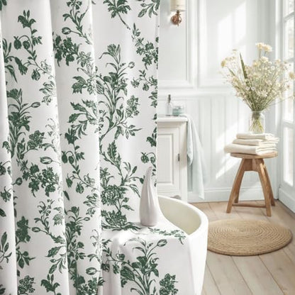 Green Floral Shower Curtain,Vintage Cotton Cottagecore Shower Curtains for Bathroom, 72" W x 72" L