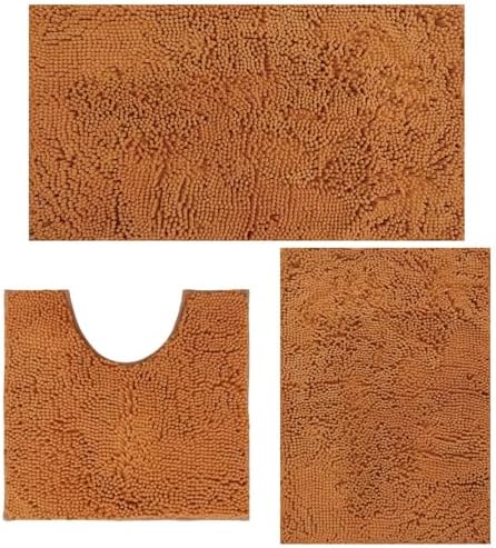 Bathroom Rugs Set 3 Piece Non Slip, Bath Rugs with PVC Backing, Absorbent, Plush Carpet Mats, Bath Mats for Bedroom, Kitchen, Tub, Home Decor (Champagne)