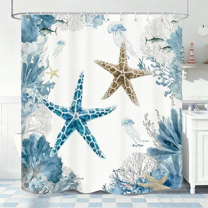 Grey Beach Shower Curtain for Bathroom, Ocean Coastal Theme, 72x72 In
