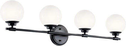 Kichler Benno 4-Light Vanity, Modern Light with Opal Glass in Black, for Bathroom or Powder Room (8.75" x 34"), 55173BK