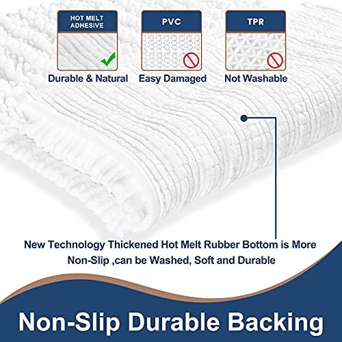 Luxury Chenille White Bathroom Rugs Sets 2 Piece, Thickened Hot Melt Rubber Bottom Bath Mats for Bathroom Non Slip,Bath Rugs Quick Dry Machine Washable for Shower Mat (47"x17"+17"x24")