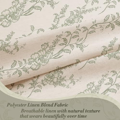 Sage Linen Farmhouse Shower Curtain, Boho Floral Bathroom 72x78