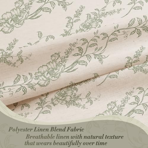 Sage Linen Farmhouse Shower Curtain, Boho Floral Bathroom 72x84