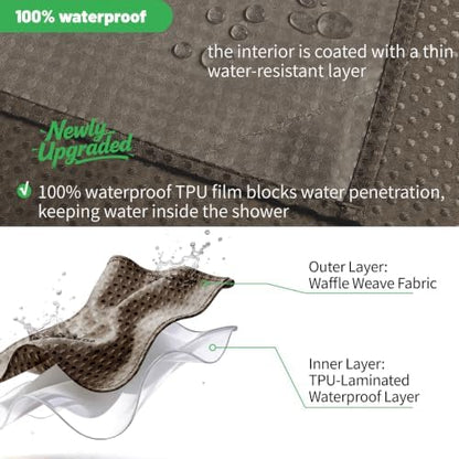 eachope No Hook Waffle Shower Curtain, No Liner Needed, 71x74 Inch, Brown