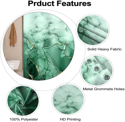 Green Marble Waterproof Bathroom Shower Curtain 72x72 inches