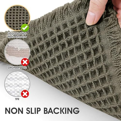IM HOME Waffle Runner Rug Olive Green 6'x2', Boho Woven Modern Bath Mat Rugs, Absorbent Non Slip Bathroom Rugs, Soft Washable Bath Rugs with Tassels for Bathroom, Bedroom, Kitchen, Shower, Tub