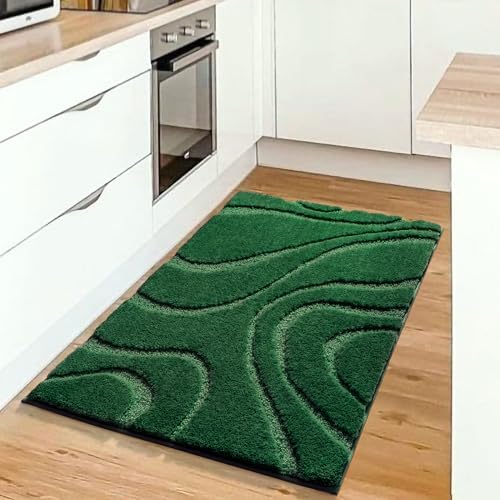 DEXDE Bathroom Rugs Mat Soft Absorbent Shaggy Floor Carpet Green 20x32