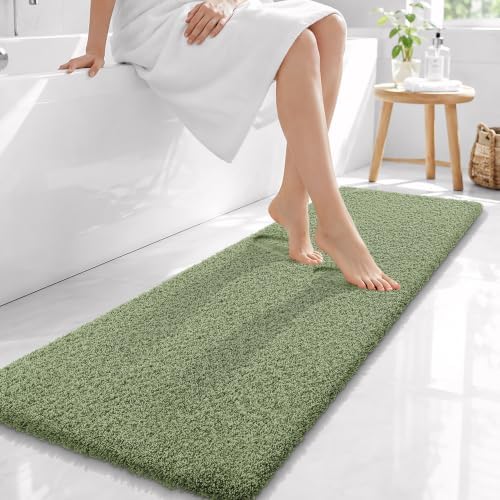 OLANLY Microfiber Bathroom Runner Rugs 59x20, Soft Bath Mat, Sage Green
