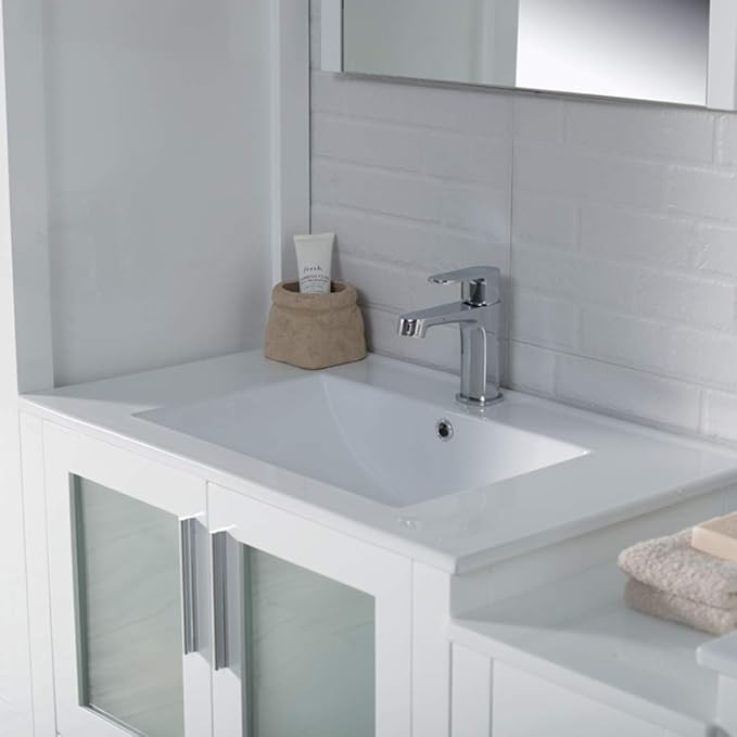 Blossom 102 Inch Bathroom Vanity with Linen Tower, Glossy White | Solid Wood, Extra Wide Double Sink, Modern European Design, Moisture Resistant Painted Finish, Includes 2 Mirror Cabinets