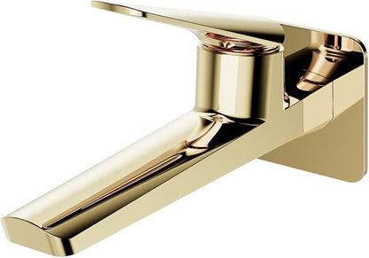 BiaoTeng Concealed Wall Mounted Bathroom Faucet Single Handle Hot and Cold Brass Faucets for Bathroom Sinks One Hole Gold