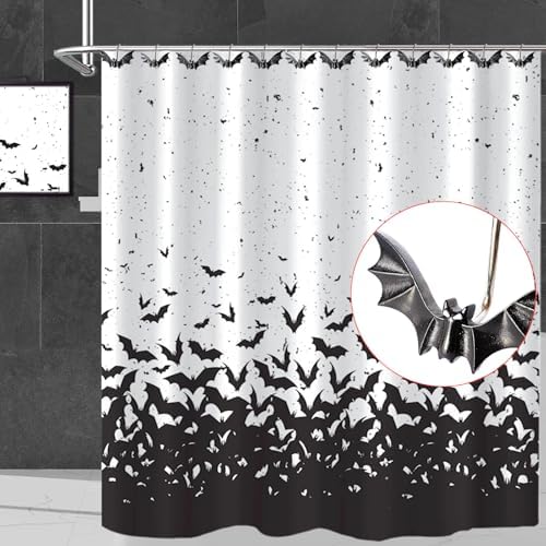 CHICTIE Halloween Shower Curtain Hooks, Cute Bat Decorative Shower Rings for Shower Curtains Rods,Set of 12 Black Shower Hooks Hangers Rust-Resistant Babys Girls Room Bathroom