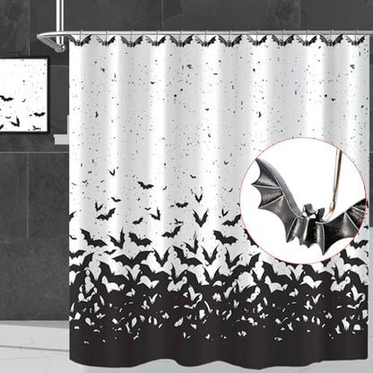 CHICTIE Halloween Shower Curtain Hooks, Cute Bat Decorative Shower Rings for Shower Curtains Rods,Set of 12 Black Shower Hooks Hangers Rust-Resistant Babys Girls Room Bathroom