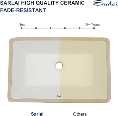 Sarlai Undermount Rectangular Vessel Sink - 21 x 13 inch Modern White Ceramic, Vanity Sink Art Basin with Overflow, Interior Bowl Size 18.9"x11.8"x4.75"