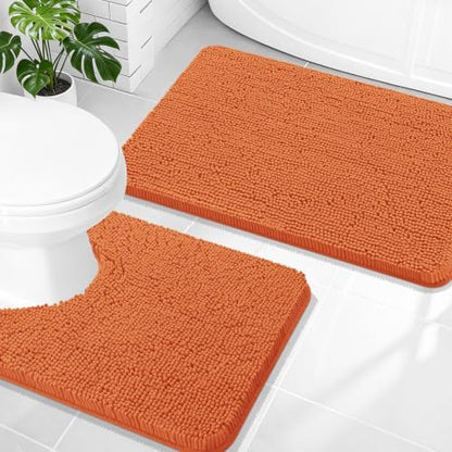 OLANLY Chenille Bathroom Rugs Mats Sets 2 Piece, 30"x20"+24"x20", Clay