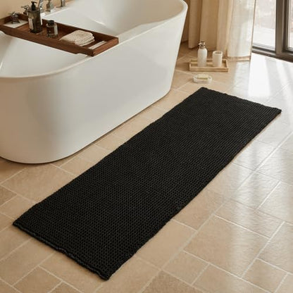 Triohero Black Waffle Runner Rug Bathroom, Long Boho Bath Mat, 24x72