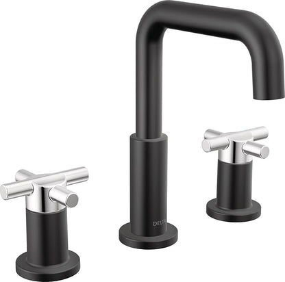 Delta Nicoli Matte Black/Chrome Bathroom Faucet 3 Hole, 8 Inch Widespread Bathroom Sink Faucet for Vanity, Push-Pop Drain Assembly, Matte Black/Chrome 35894LF-CS