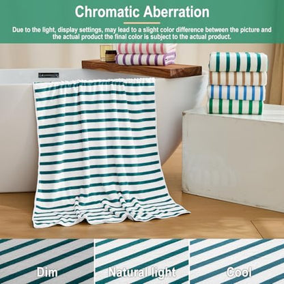 JML Microfiber Beach Towels, 4 Pack, 27" x 55", Cabana Stripe Dark Green