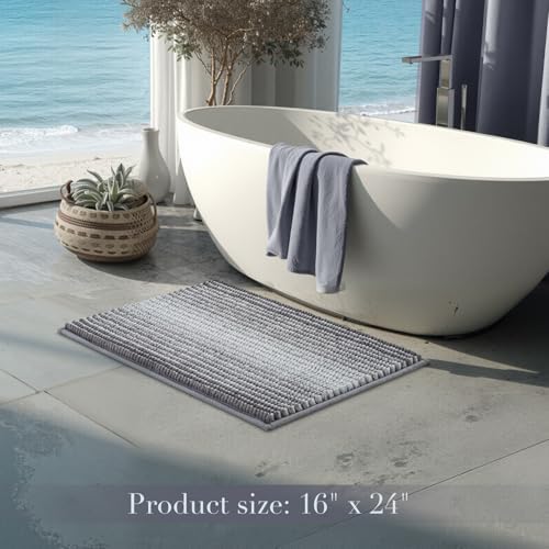 BSICPRO Bathroom Rugs, 17x24 Chenille Bath Mats, Stone Blue