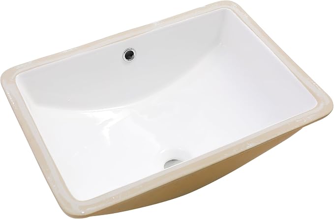 White Ceramic 21"x14" Undermount Bathroom Lavatory Sink | Rectangle under counter white bathroom vessel sink for bathroom