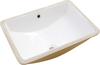 White Ceramic 21"x14" Undermount Bathroom Lavatory Sink | Rectangle under counter white bathroom vessel sink for bathroom