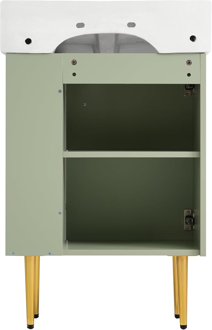 Merax Bathroom Vanity with Ceramic Sink, 21.6" Freestanding Bathroom Cabinet Vanity with Storage, Single Sink Small Vanity, Green