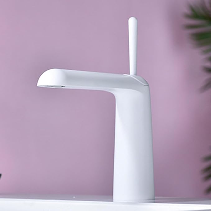 Faucet for Bathroom Sink Single Handle Brass Bathroom Water Faucet Single Hole White