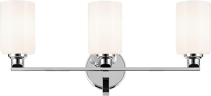 Kichler Gioe 24.25" 3-Light Vanity Light with Opal Glass in Chrome, Damp Rated, for Bathroom, Powder Room, Over a Mirror, (24.25" W x 10.5" H), 55226CH