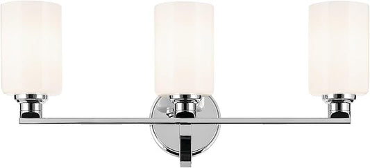 Kichler Gioe 24.25" 3-Light Vanity Light with Opal Glass in Chrome, Damp Rated, for Bathroom, Powder Room, Over a Mirror, (24.25" W x 10.5" H), 55226CH