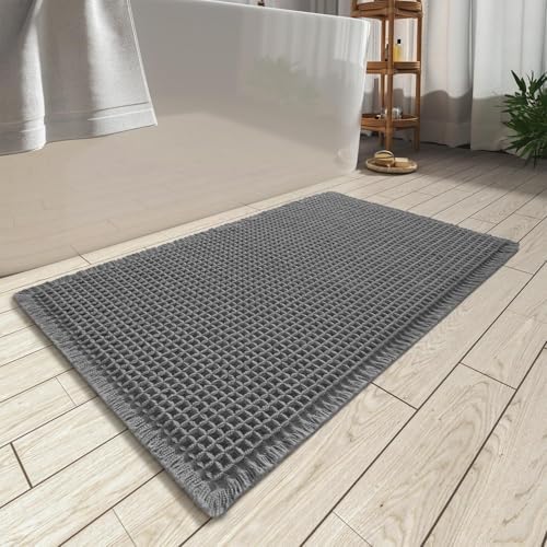 Upgraded Waffle Bath Mat Ultra Absorbent Non Slip Bathroom Mat, 20" x 32"