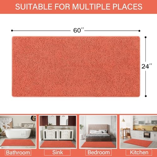LOCHAS Luxury Bathroom Rug Shaggy Bath Mat 24 x 60 Inch, Peach