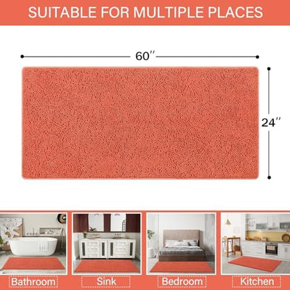 LOCHAS Luxury Bathroom Rug Shaggy Bath Mat 24 x 60 Inch, Peach