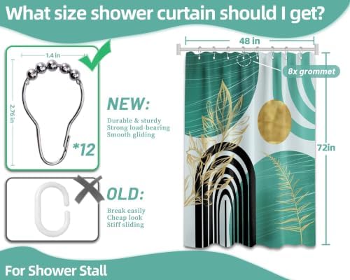 Teal and Gold Stall Shower Curtain, 48X72 in Narrow Small, Mid Century