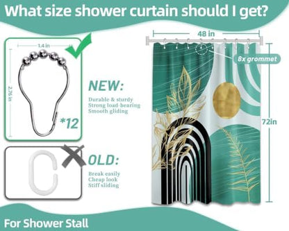 Teal and Gold Stall Shower Curtain, 48X72 in Narrow Small, Mid Century