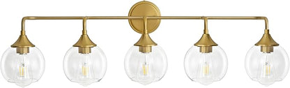 Bathroom Vanity Lights with Clear Glass Shade, E26 Base, Vanity Lighting Fixtures Over Mirror, 39 Inch Vanity Lights for Bathroom (Exclude E26 Bulb) (Gold, 5-Lights)