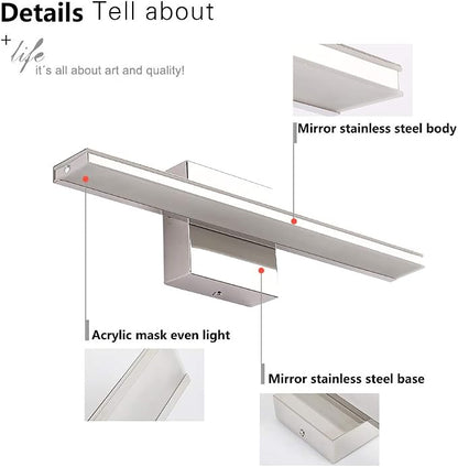 Modern Bathroom Light Fixtures 16 Inch led Vanity Lighting Bar 9W Linear Vanity Lamps for Bathroom Chrome Mirror Light Fixture Bath Wall Sconces Light 6000K